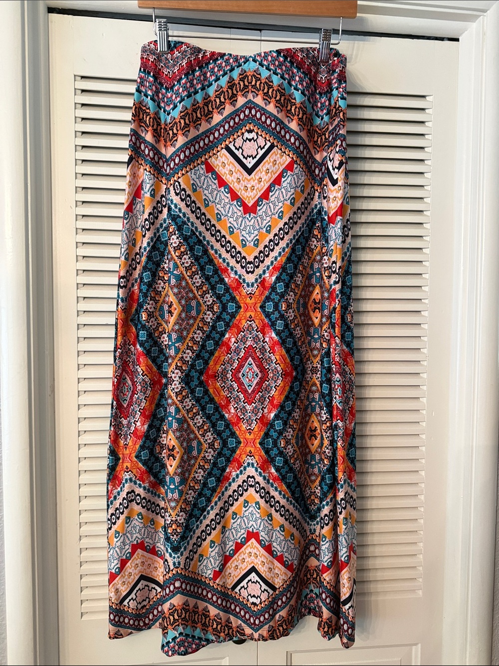 Westport Vibrant Geometric Maxi Skirt in Blue, Red, Orange & Cream